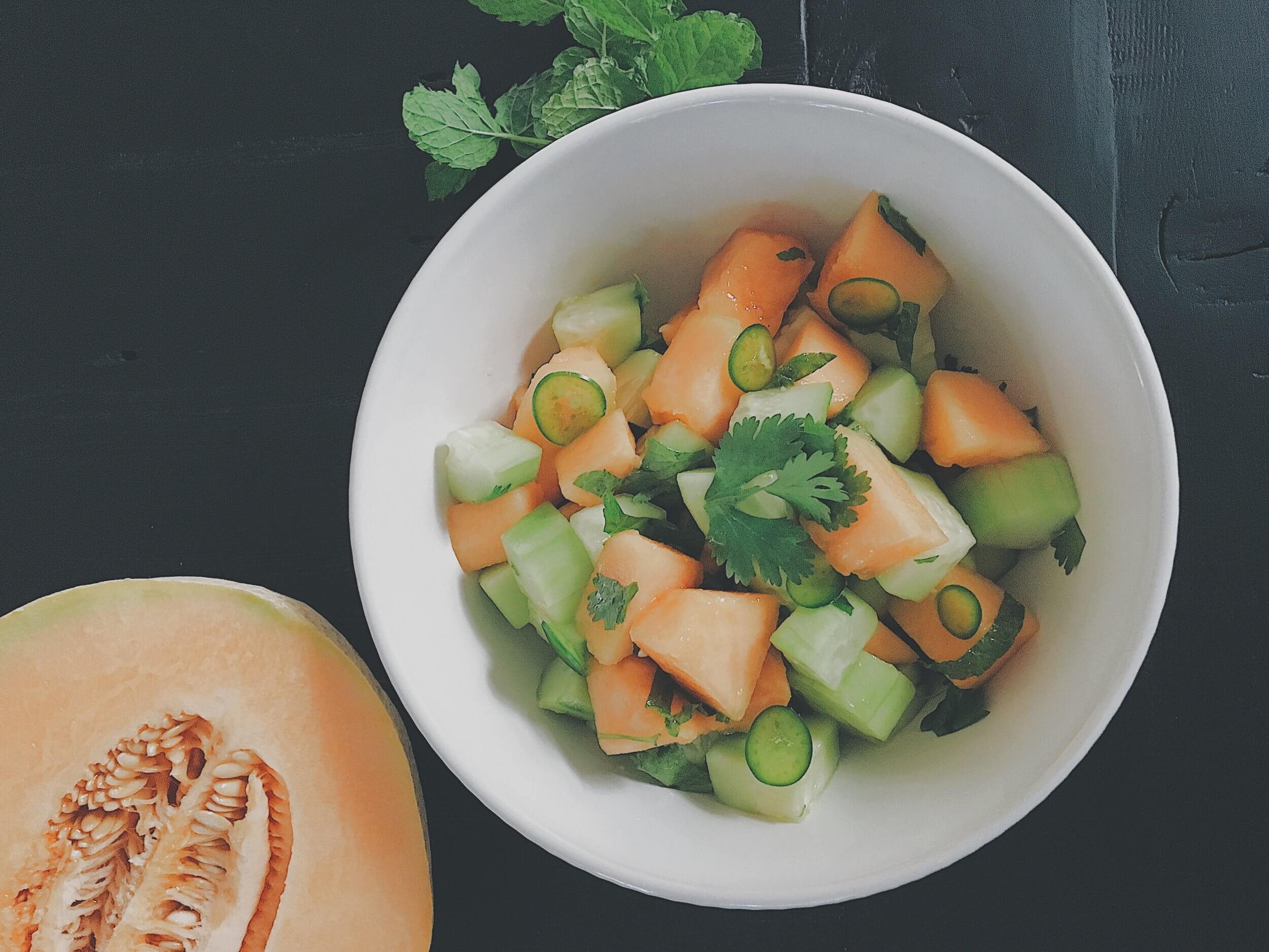 Cucumber + Melon Salad with Cilantro and Mint